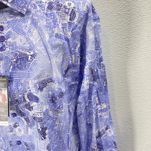 Au Noir Men’s Mirabeau Grid Pattern Button-Up Shirt  Light Blue - Picture 13 of 15